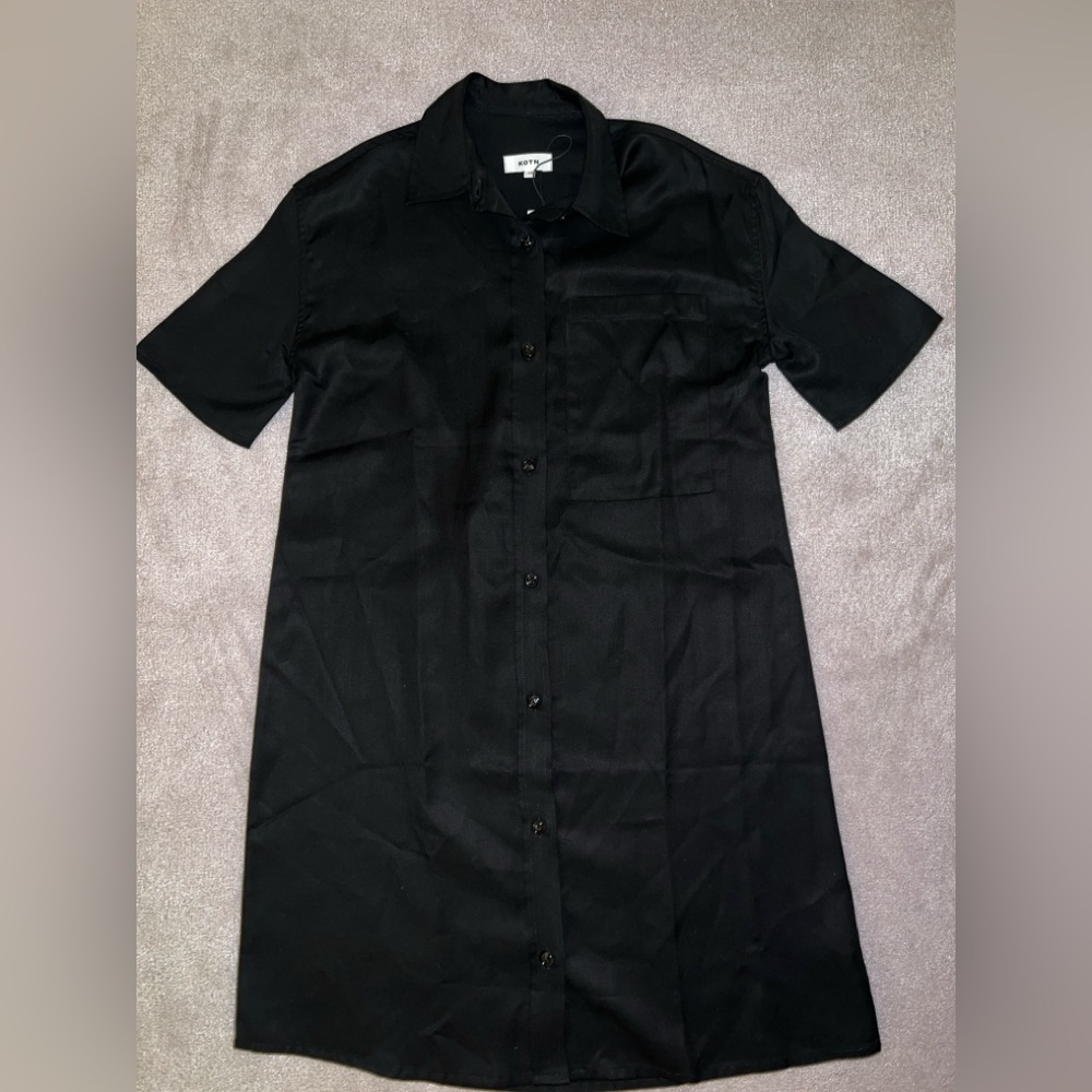KOTN Black T-Shirt Button Down Dress